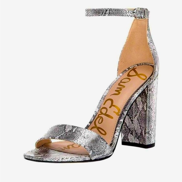Sam Edelman Yaro Python Embossed
Leather Block Heel Sandals Silver Metallic 9.5 - Picture 1 of 16